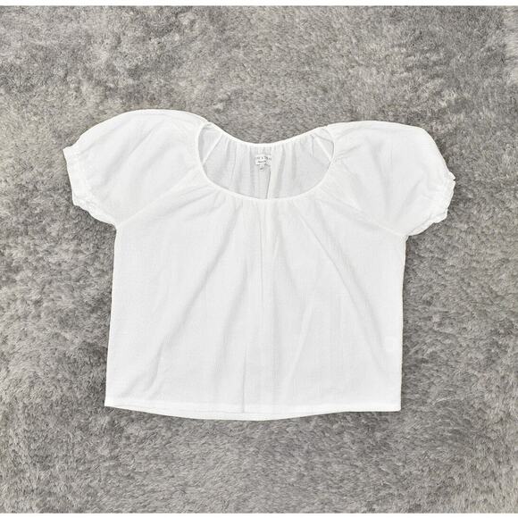 Madewell Texture & Thread White Blouse L Polyester Short Sleeve Solid Crew Neck - Picture 1 of 8